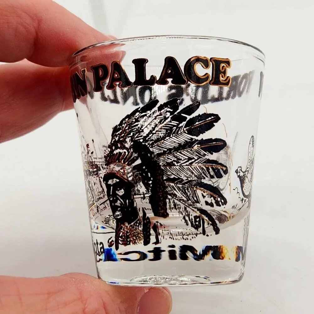 World's Only Corn Palace Mitchell SD Shot Glass Native American Indian Souvenir
